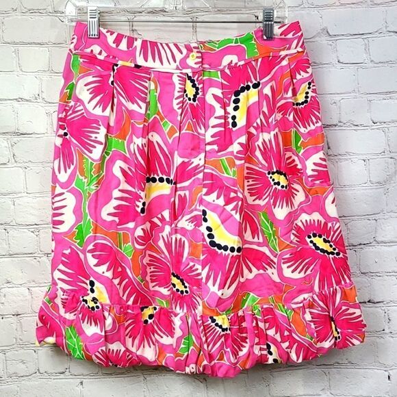 Lilly Pulitzer 100% Silk Pink Floral Mini Skirt Pleated A-line Fayette Oxford - Picture 10 of 11